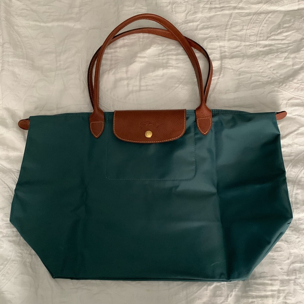 Teal Long Champ Le Pliage Tote